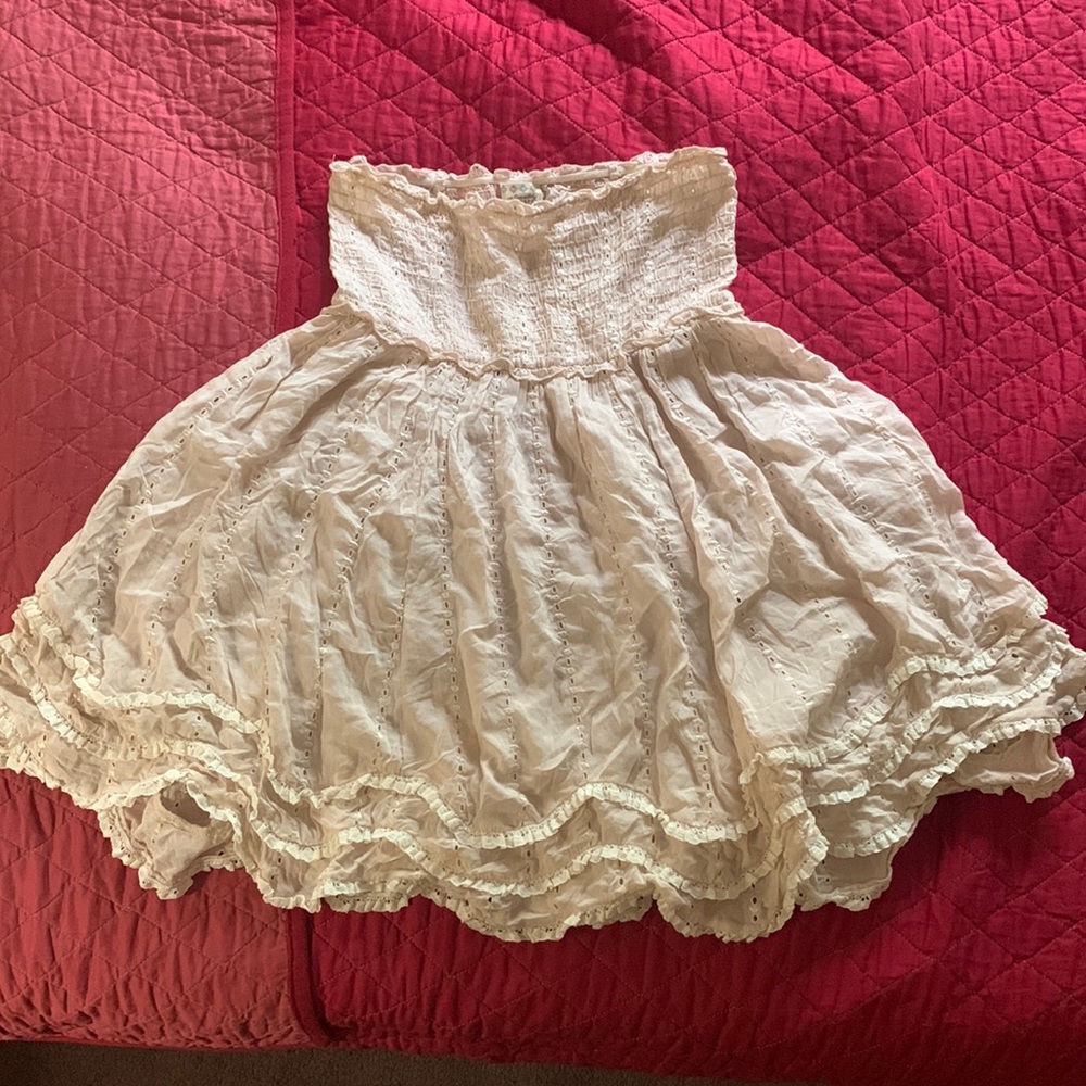Free People Ruffle Strapless Cream Tunic Top